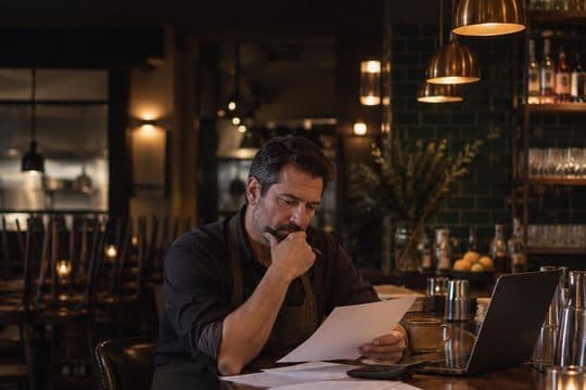 An owner at the bar after close with last year's return